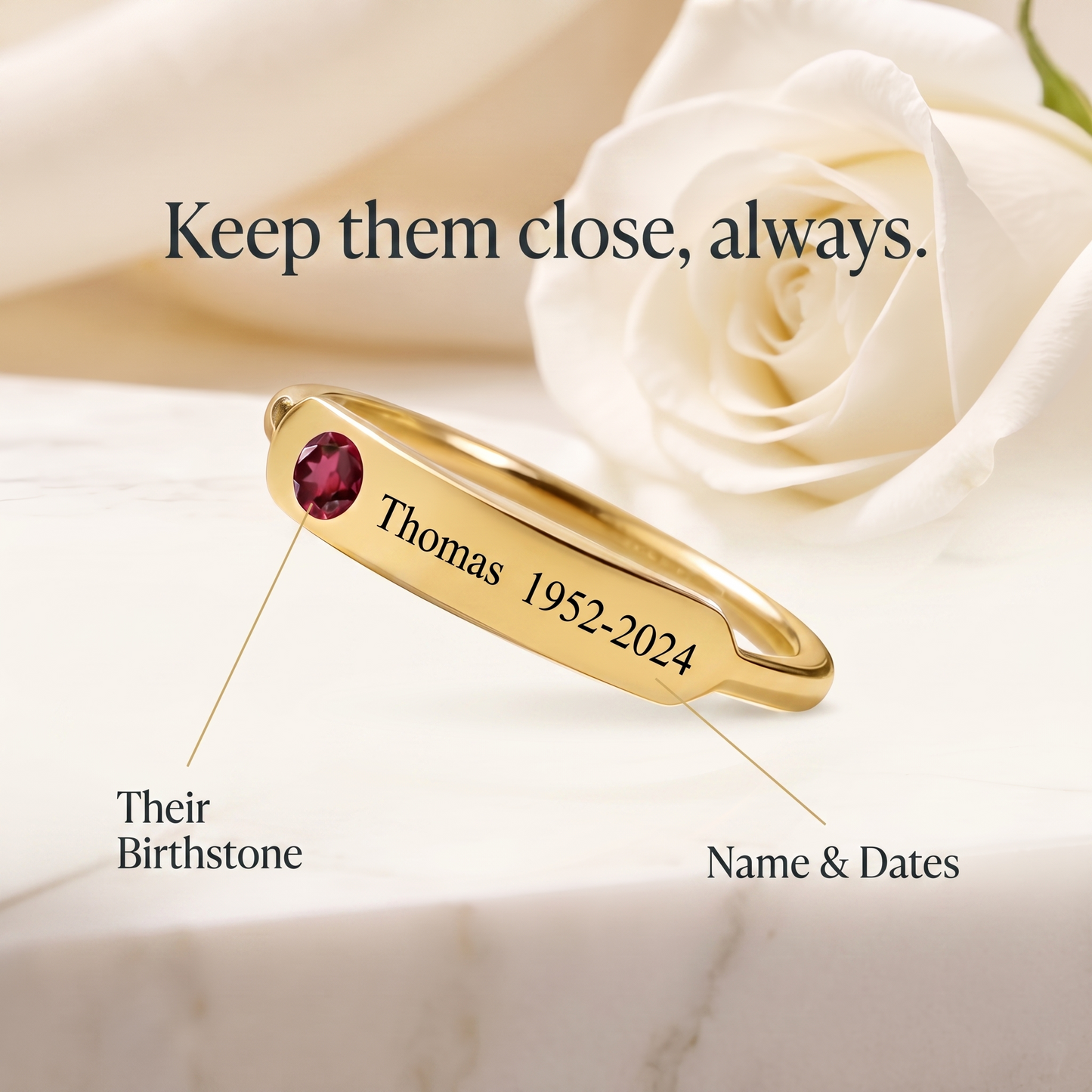 Forever With You — Memorial Name & Birthstone Ring