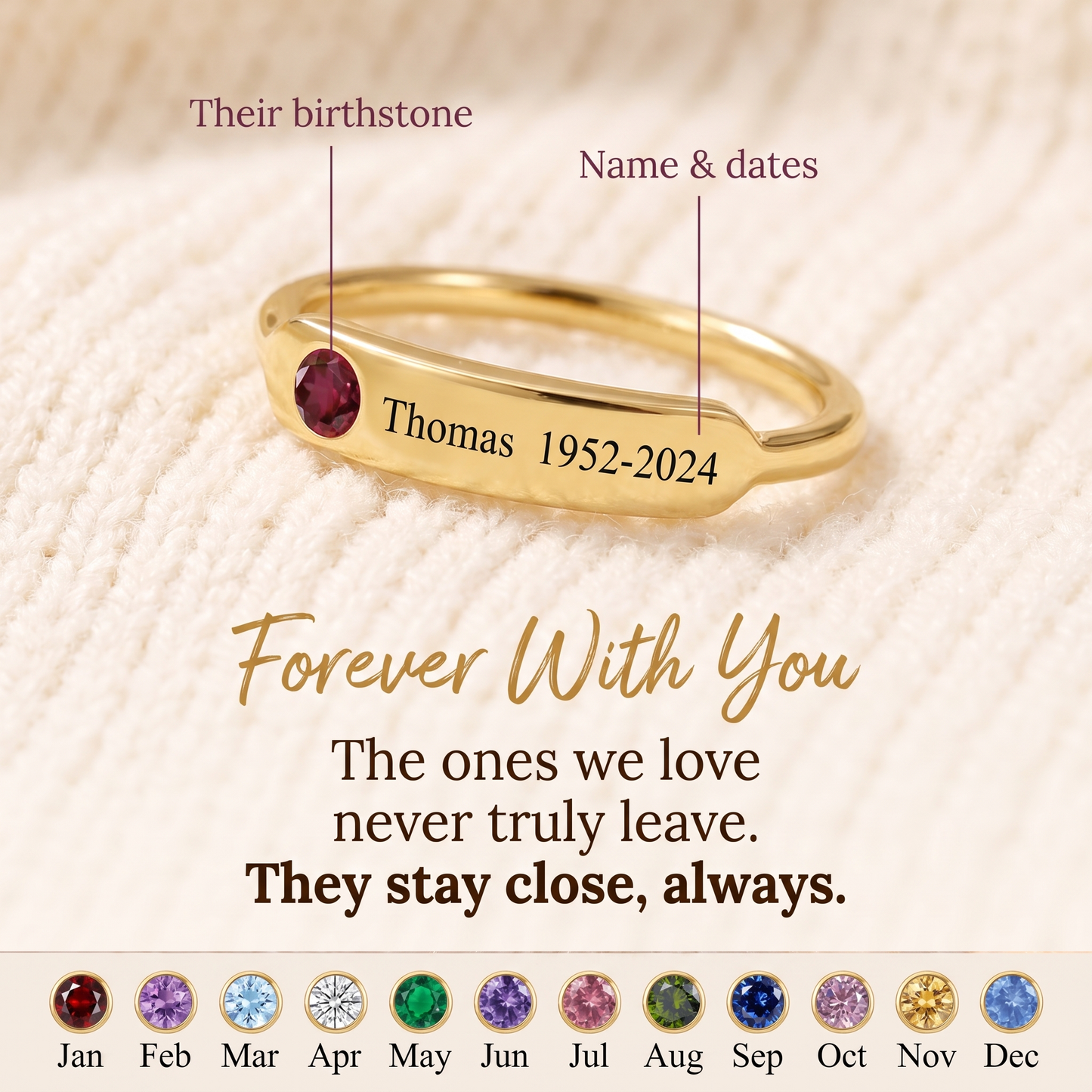 Forever With You — Memorial Name & Birthstone Ring