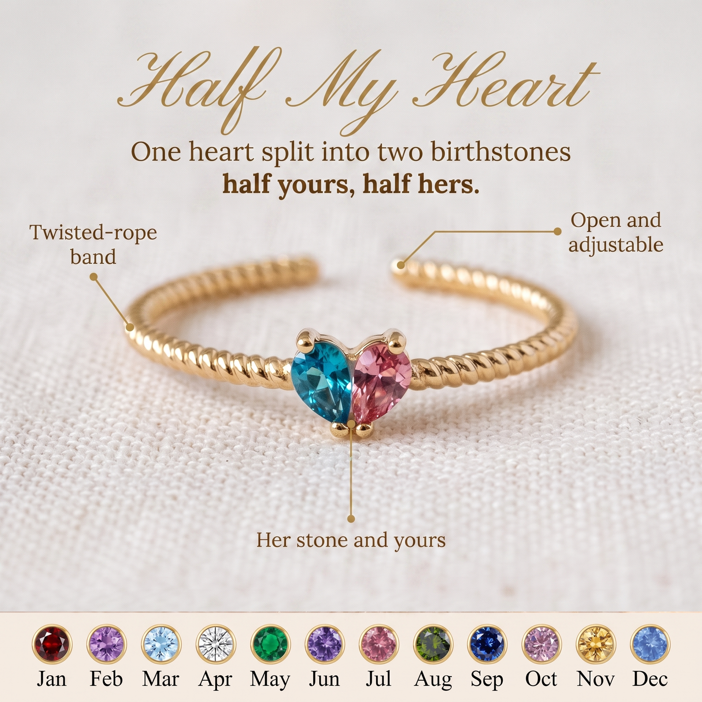 Half My Heart — Mother & Daughter Birthstone Ring