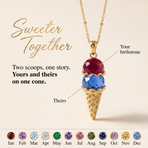 Sweeter Together — Couples Ice Cream Birthstone Necklace
