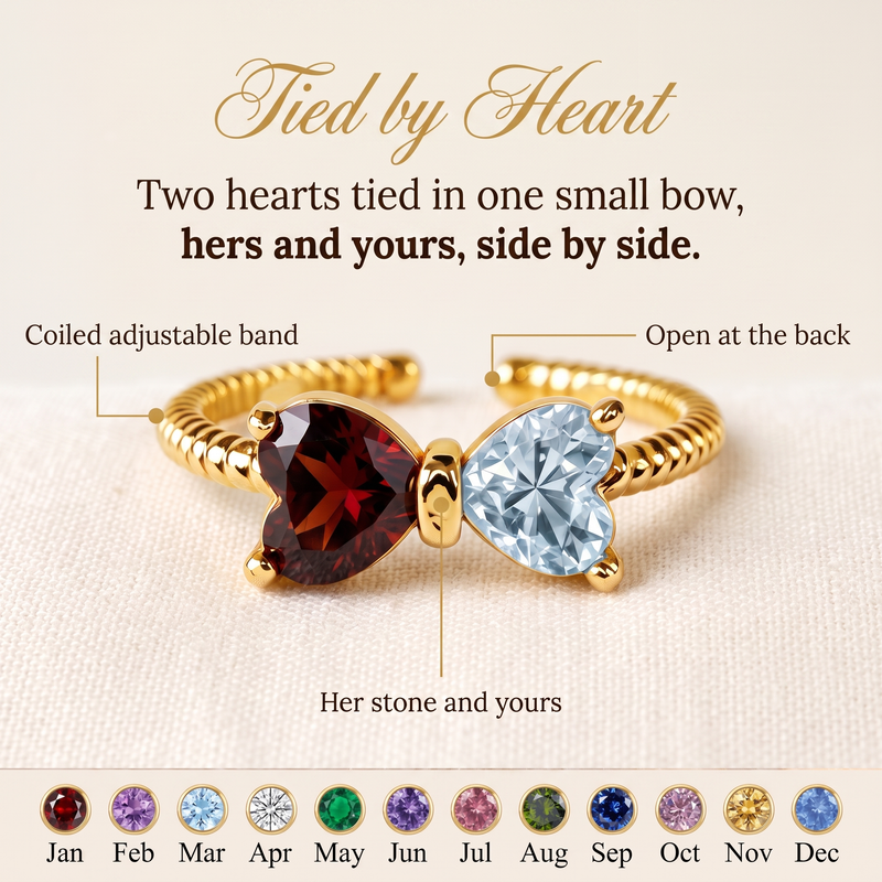 Tied by Heart — Mother & Daughter Birthstone Bow Ring
