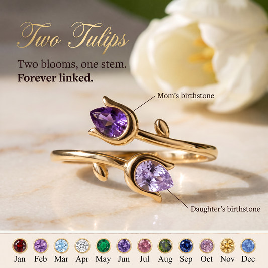 Two Tulips — Mother & Daughter Birthstone Ring
