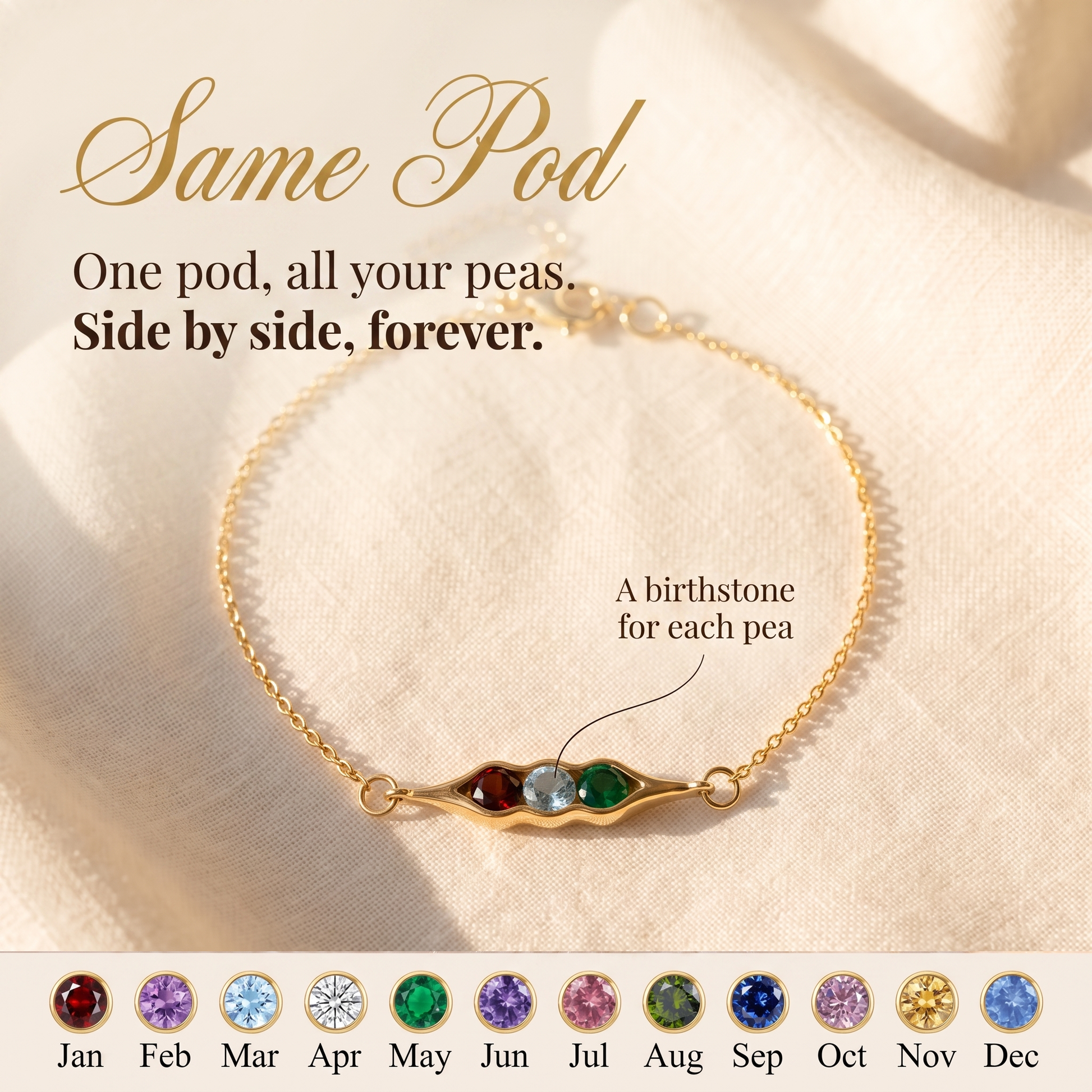 Same Pod — Besties Birthstone Pea Pod Bracelet