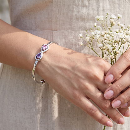 Forever Linked — Engraved Double Heart Birthstone Cuff