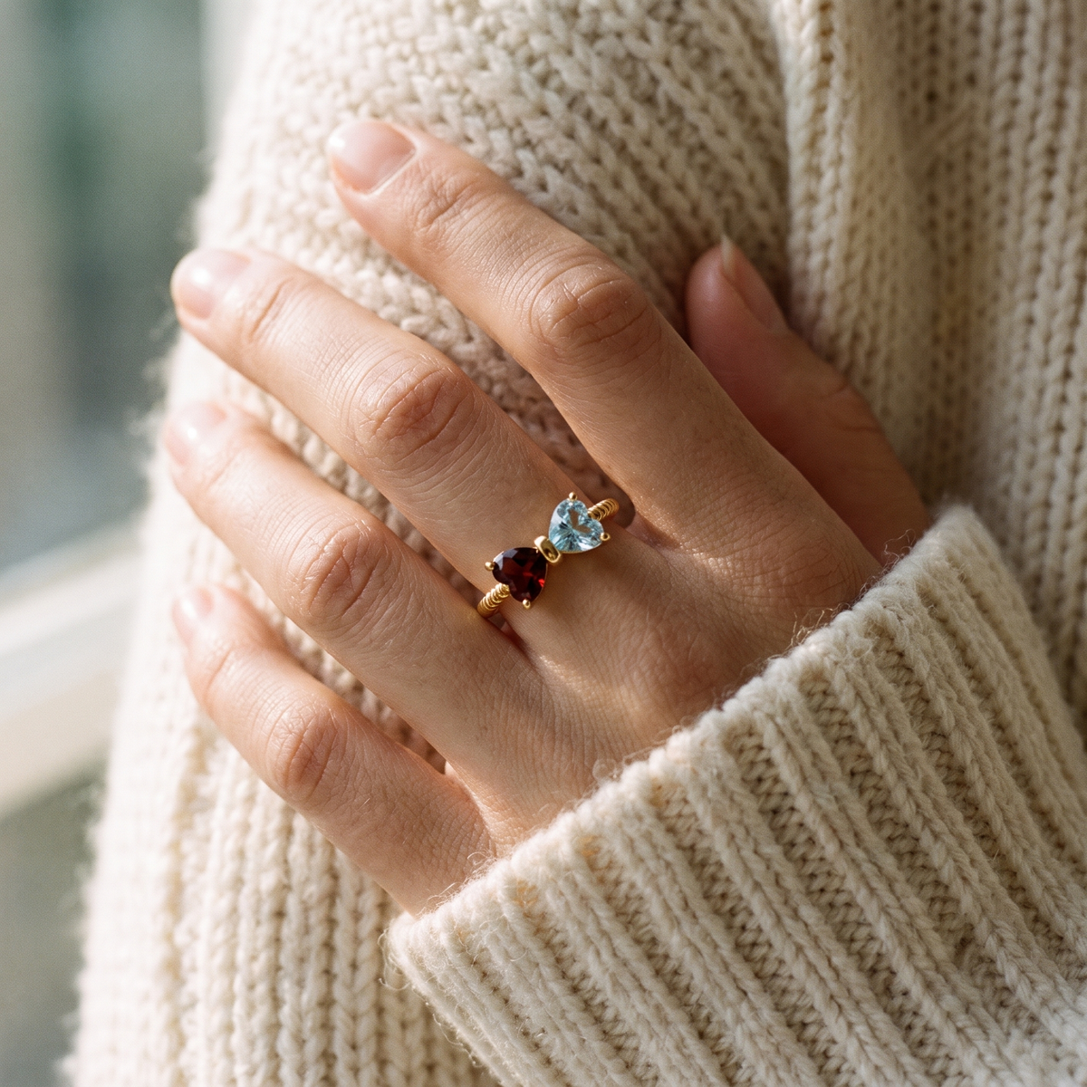 Tied by Heart — Mother & Daughter Birthstone Bow Ring