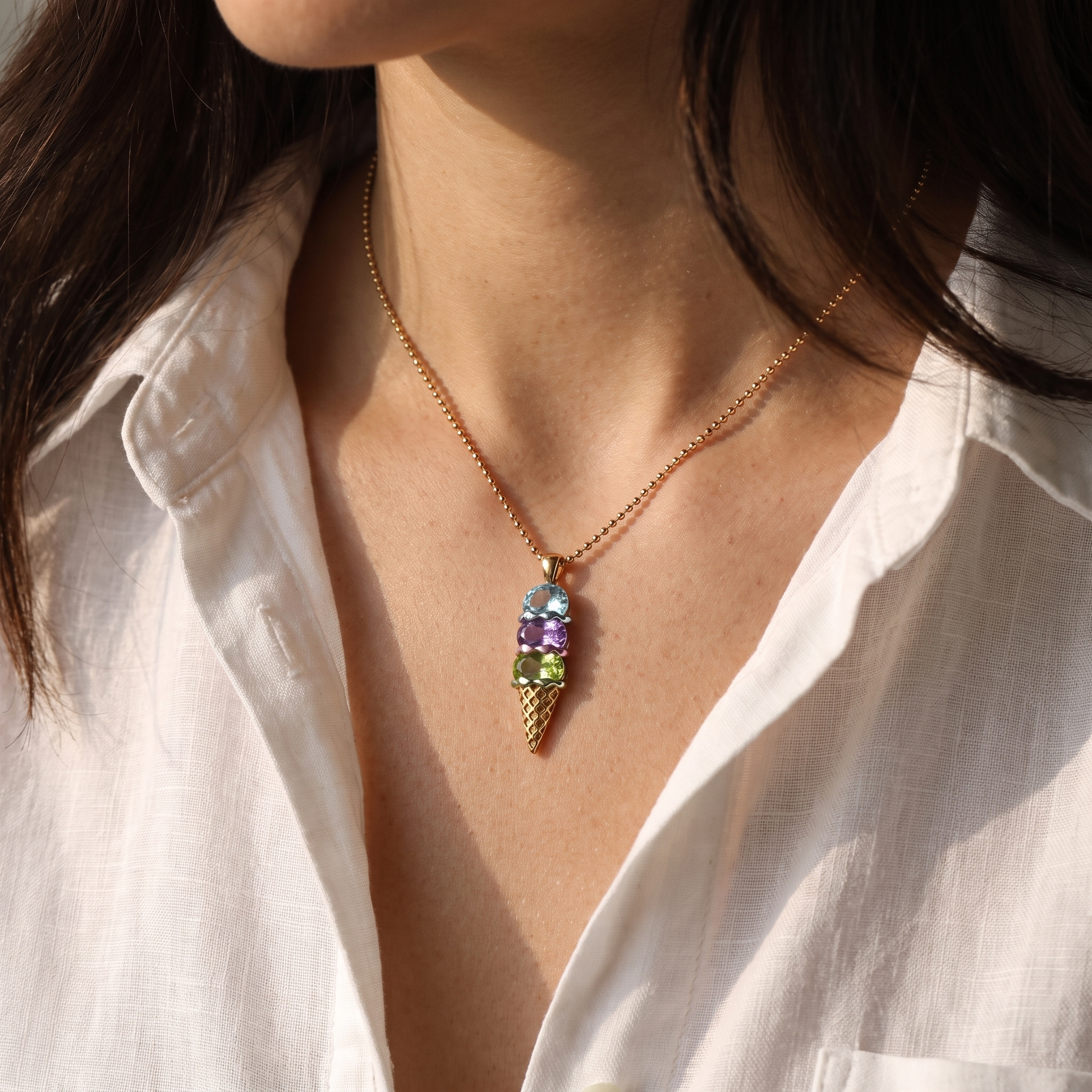 Never Melts — Mother's Ice Cream Birthstone Necklace