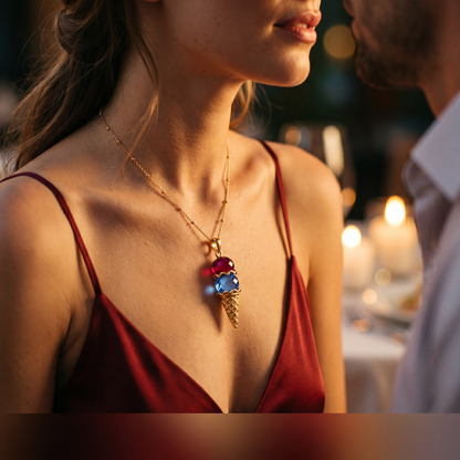 Sweeter Together — Couples Ice Cream Birthstone Necklace