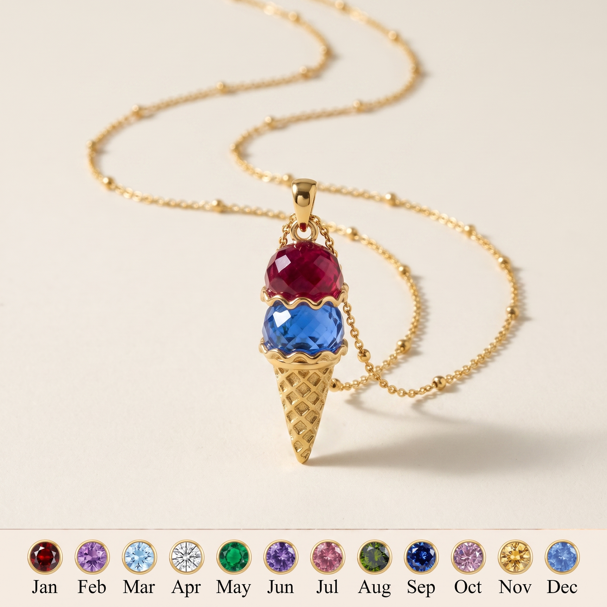 Sweeter Together — Couples Ice Cream Birthstone Necklace