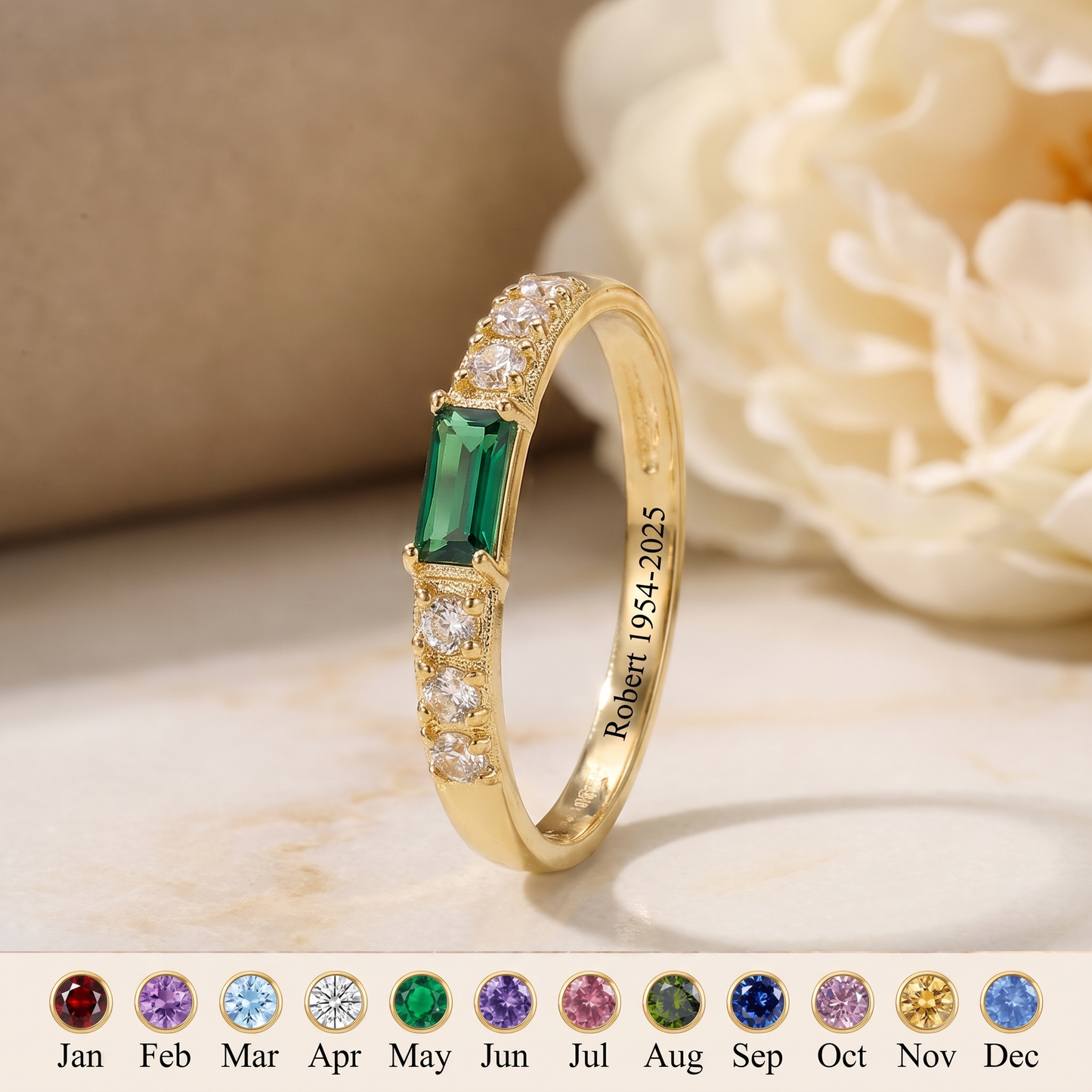 Heaven's Embrace — Emerald Cut Memorial Birthstone Ring