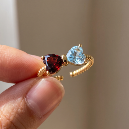 Tied by Heart — Mother & Daughter Birthstone Bow Ring