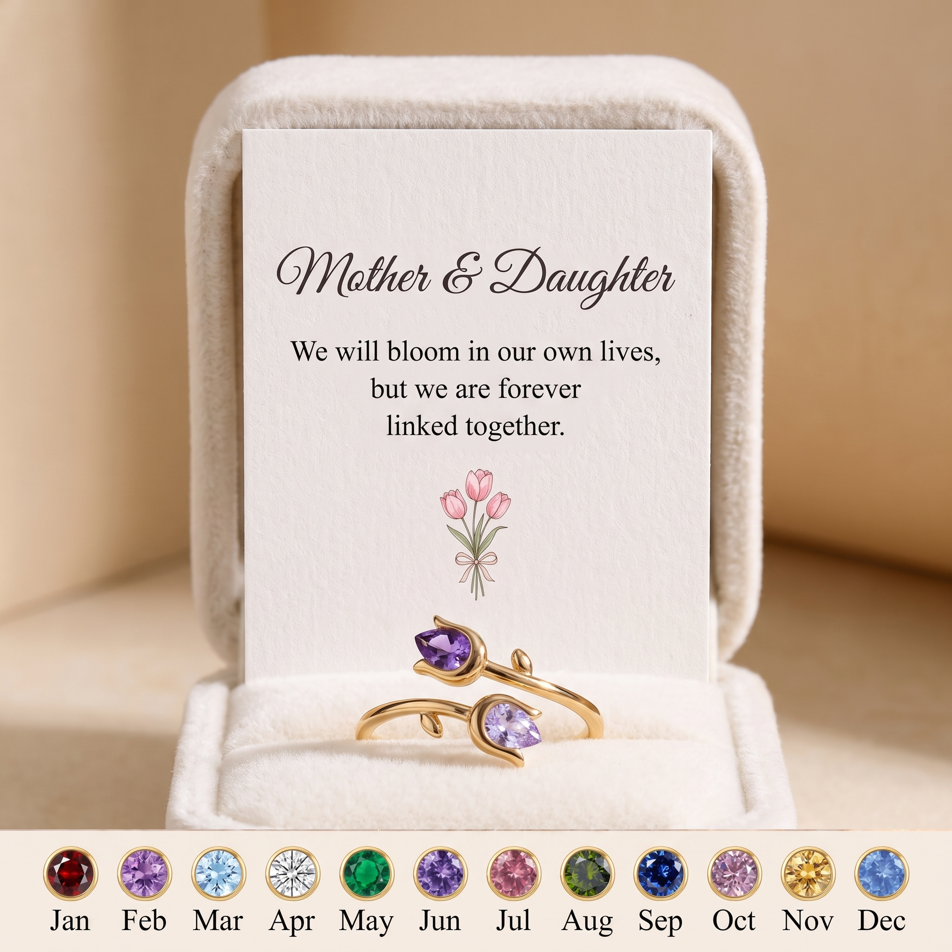 Two Tulips — Mother & Daughter Birthstone Ring