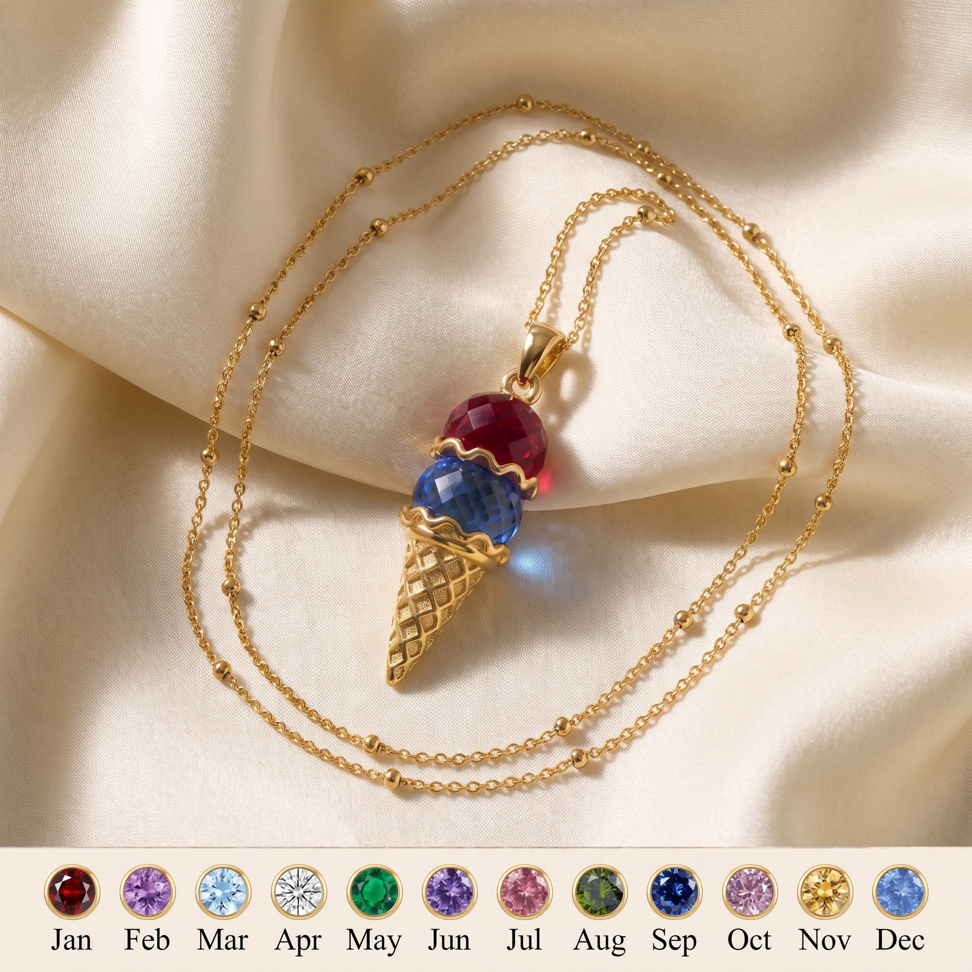 Sweeter Together — Couples Ice Cream Birthstone Necklace