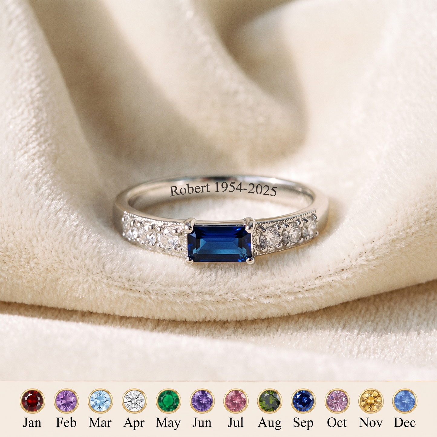 Heaven's Embrace — Emerald Cut Memorial Birthstone Ring
