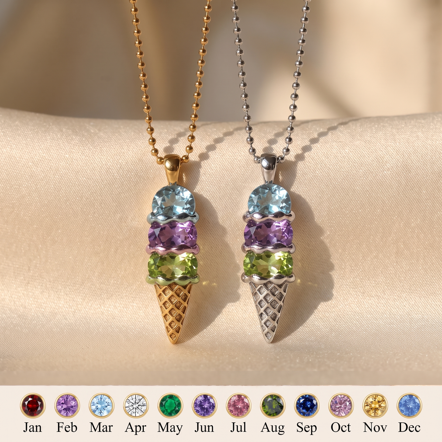 Never Melts — Mother's Ice Cream Birthstone Necklace