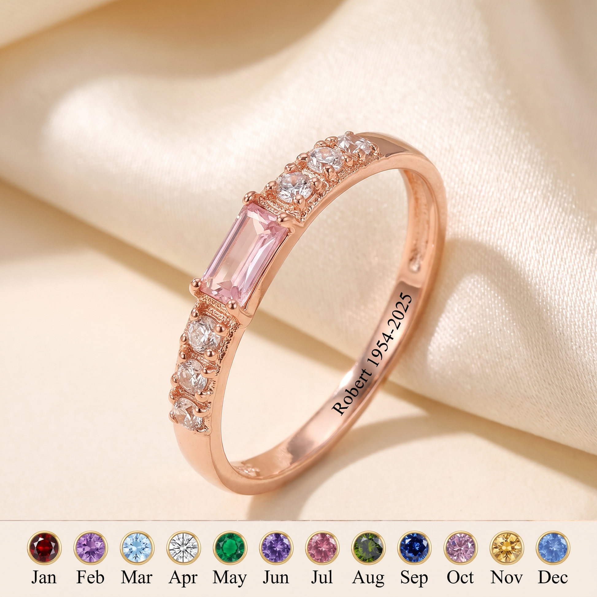 Heaven's Embrace — Emerald Cut Memorial Birthstone Ring