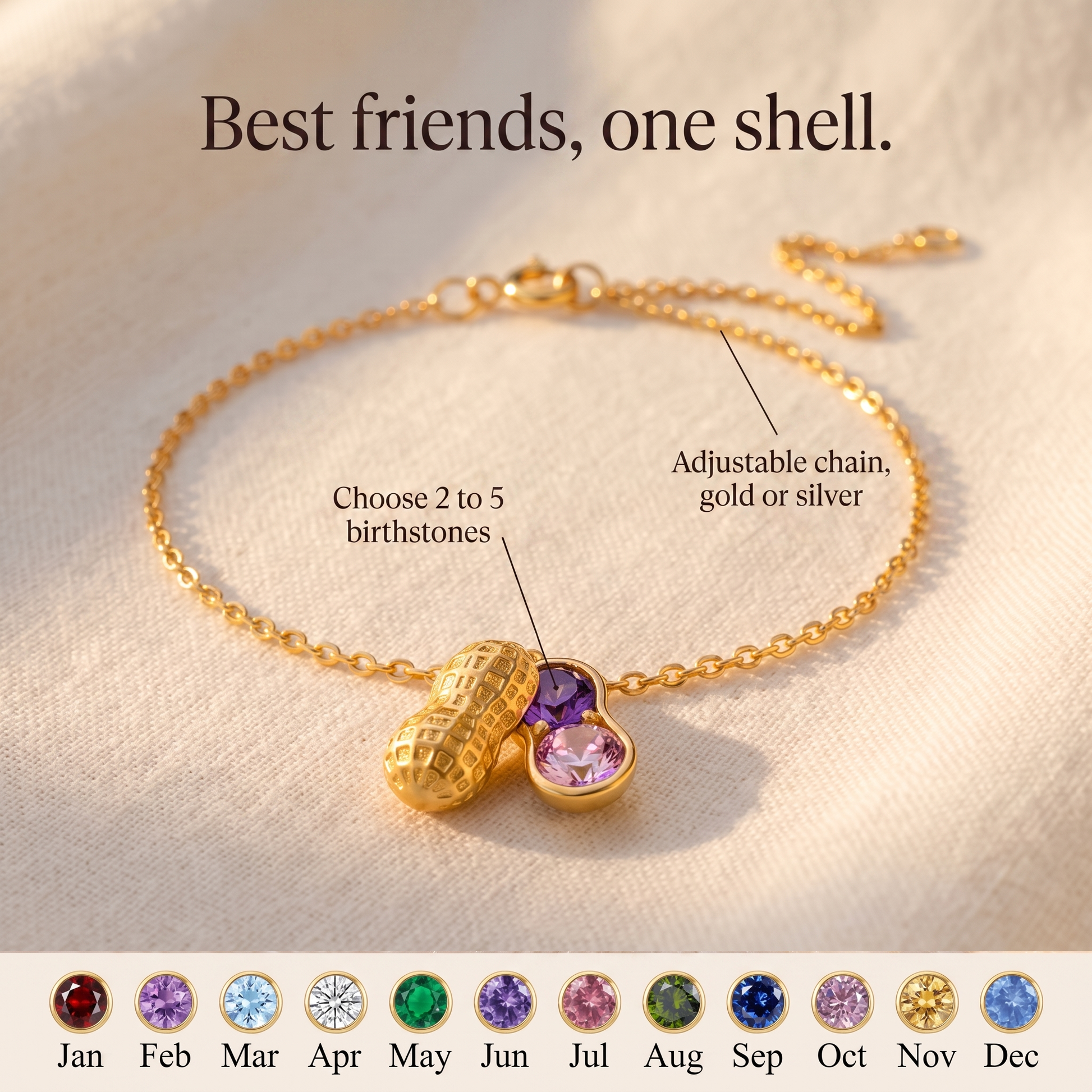 Nuts Together — Besties Birthstone Peanut Bracelet