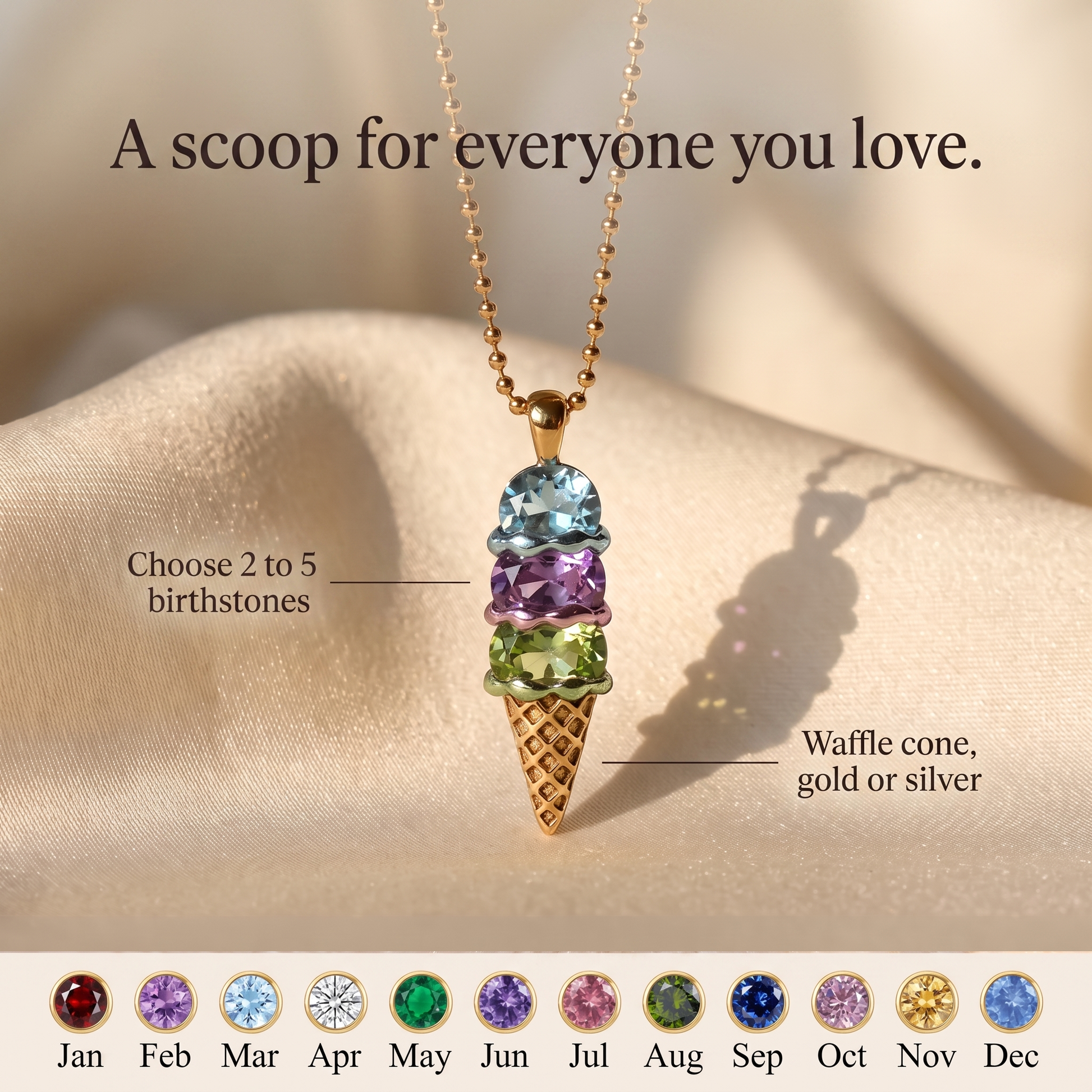 Never Melts — Mother's Ice Cream Birthstone Necklace