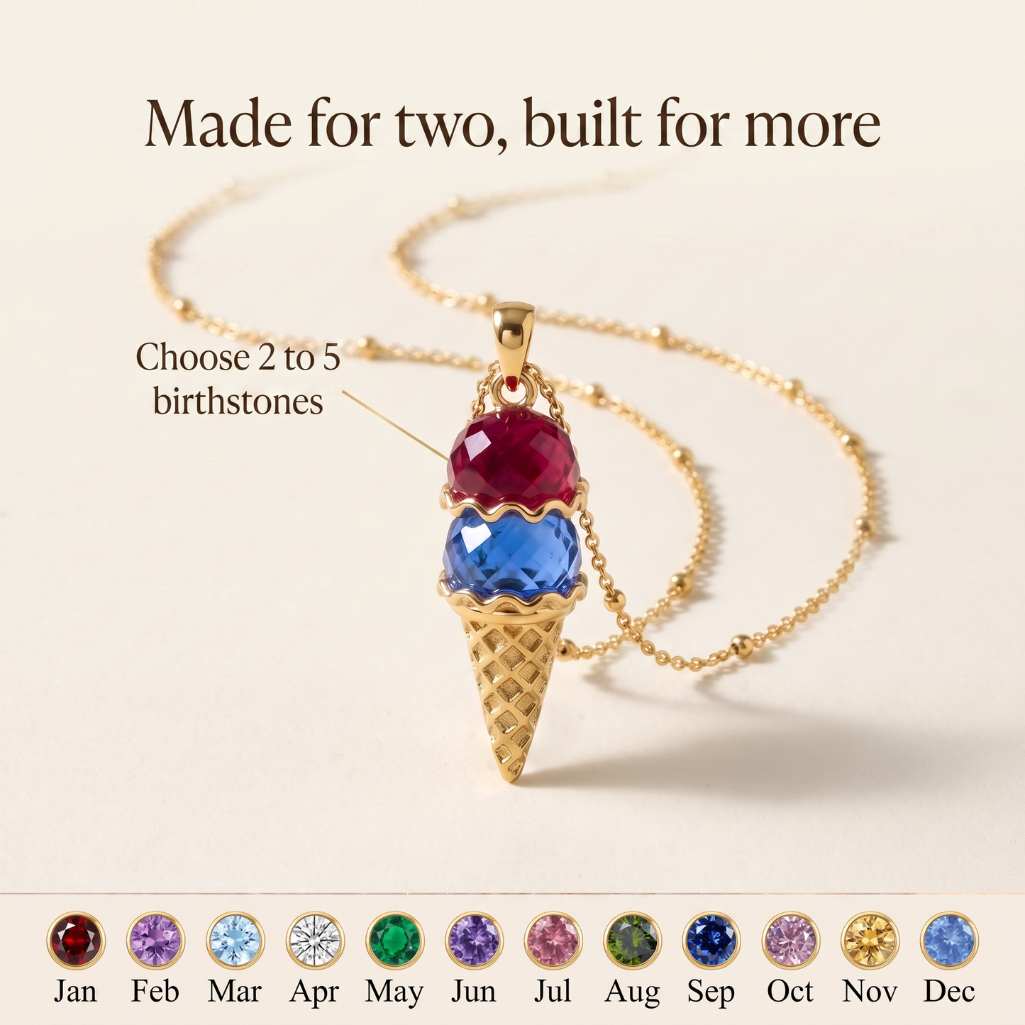 Sweeter Together — Couples Ice Cream Birthstone Necklace