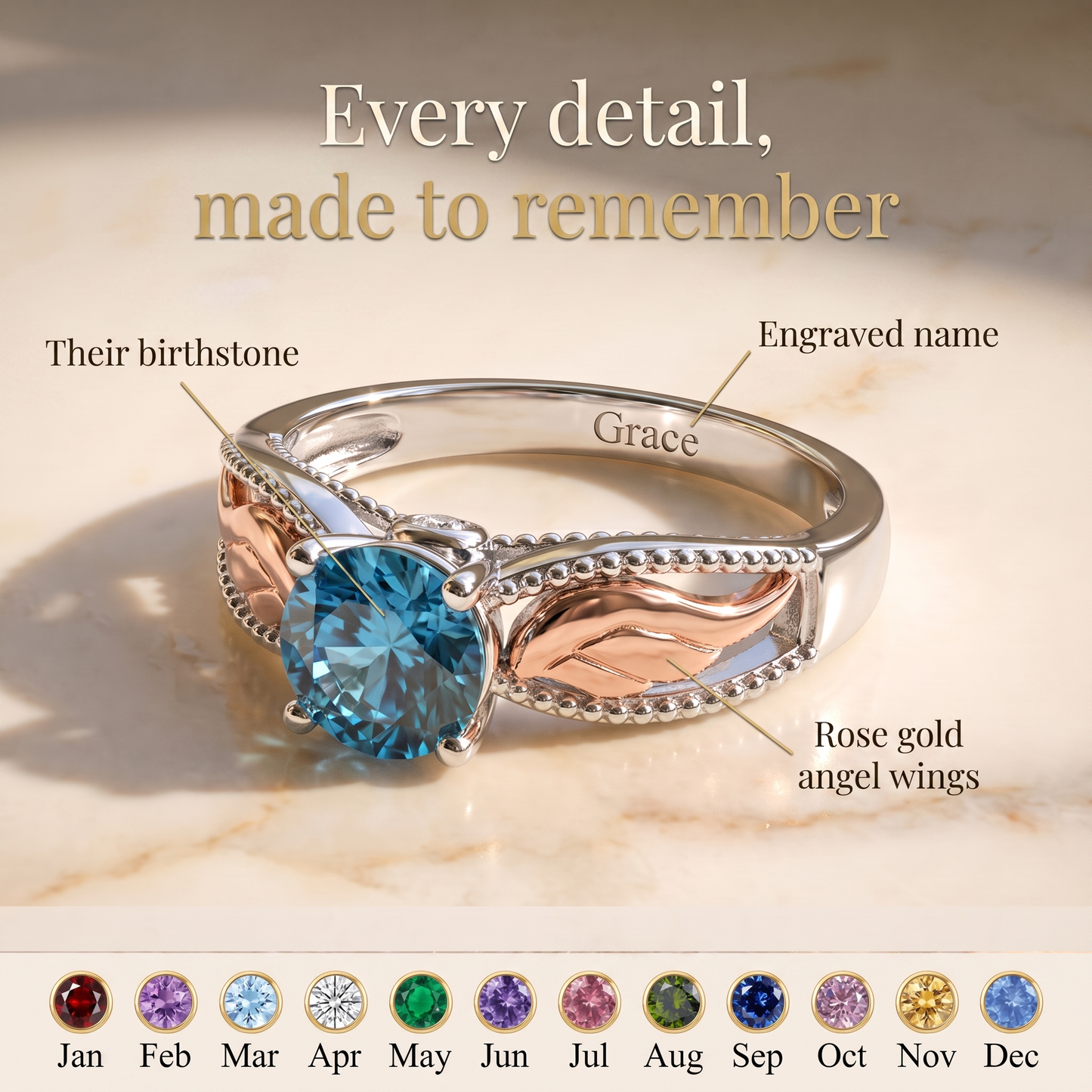 Wrapped in Wings — Angel Wing Memorial Birthstone Ring