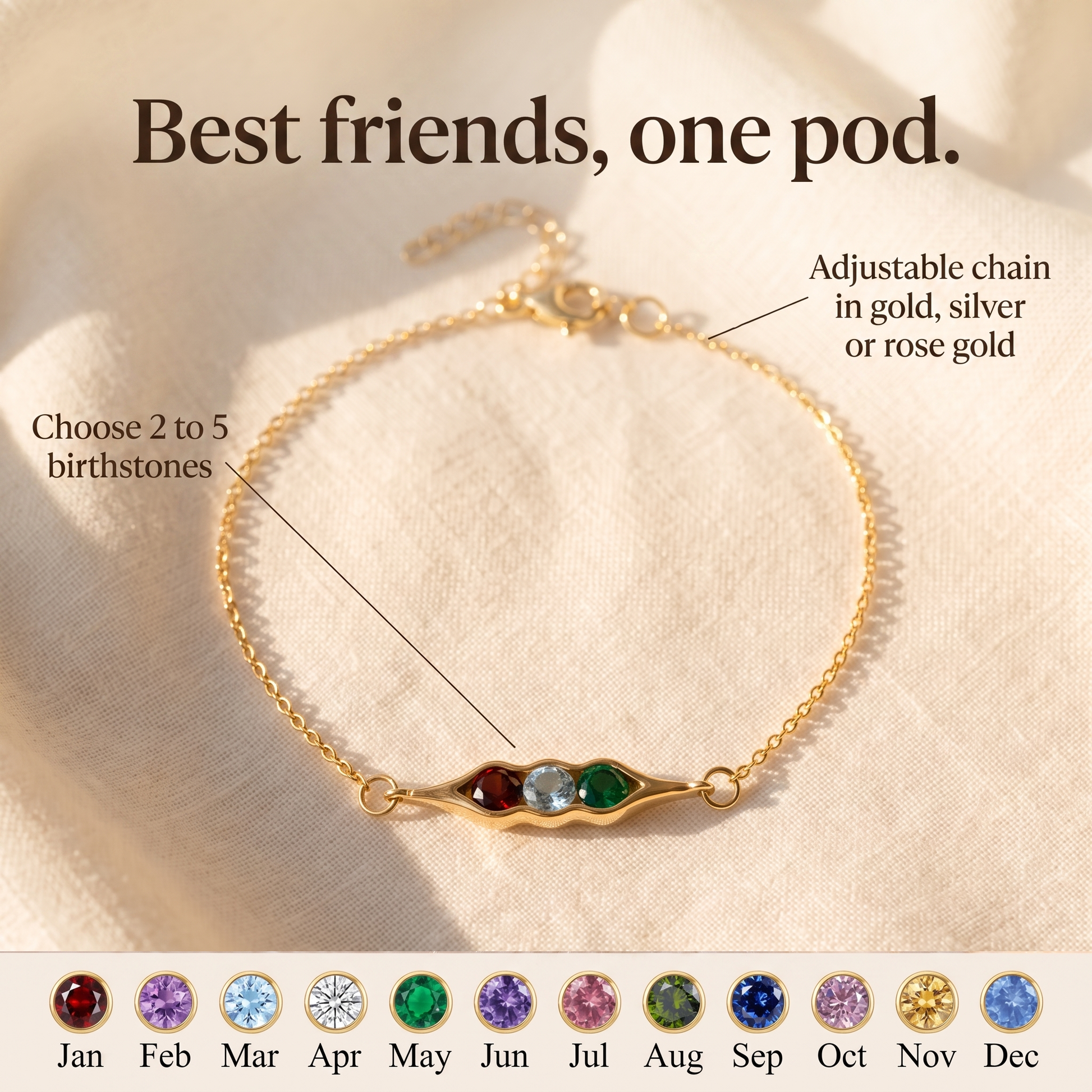 Same Pod — Besties Birthstone Pea Pod Bracelet