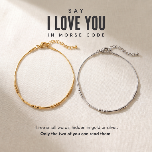 Say I love you in Morse code, the gold and silver chain bracelets