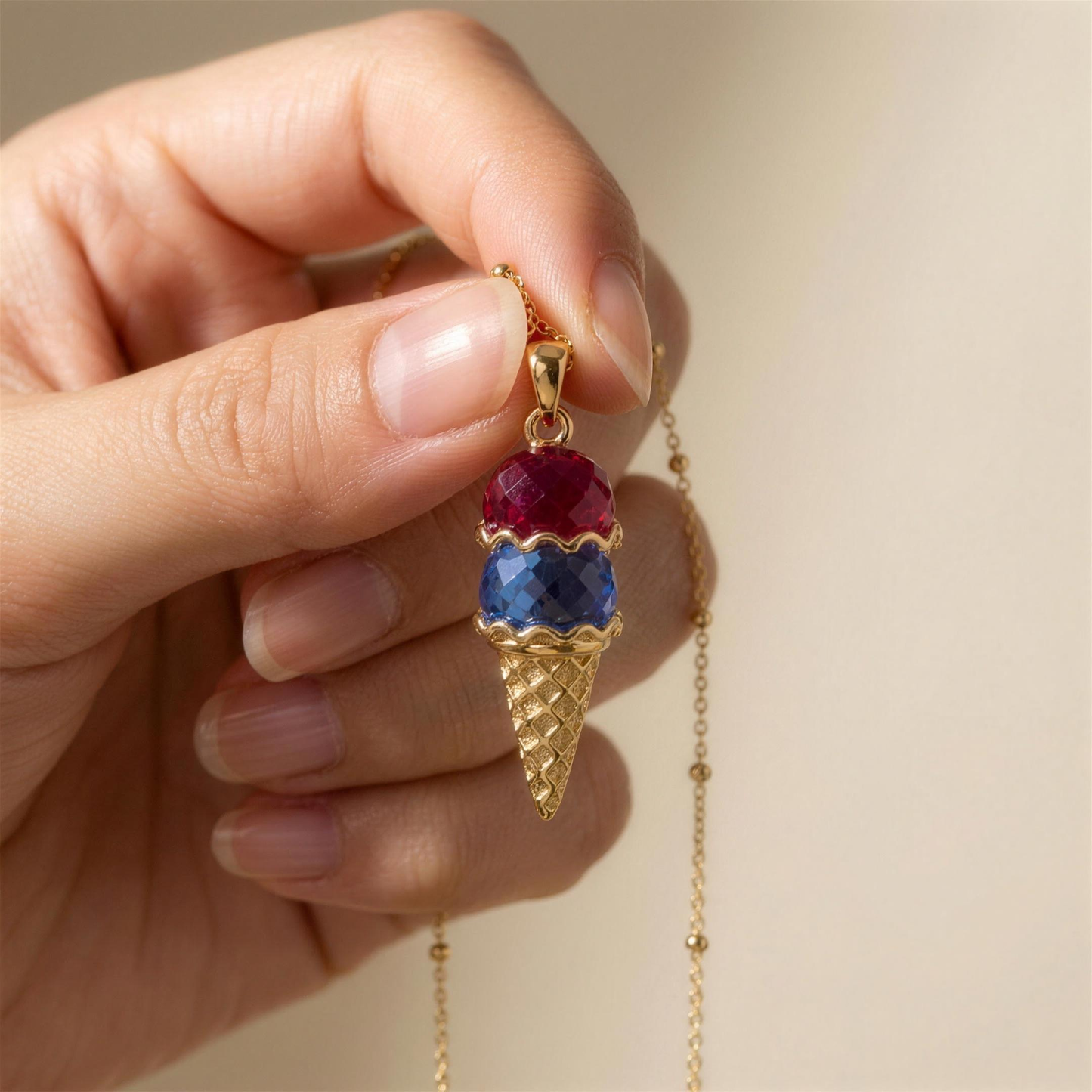 Sweeter Together — Couples Ice Cream Birthstone Necklace held in hand
