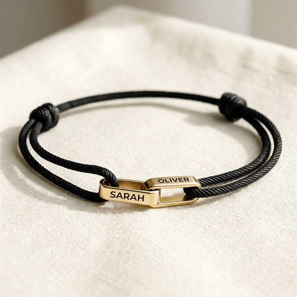 Gold links on black cord