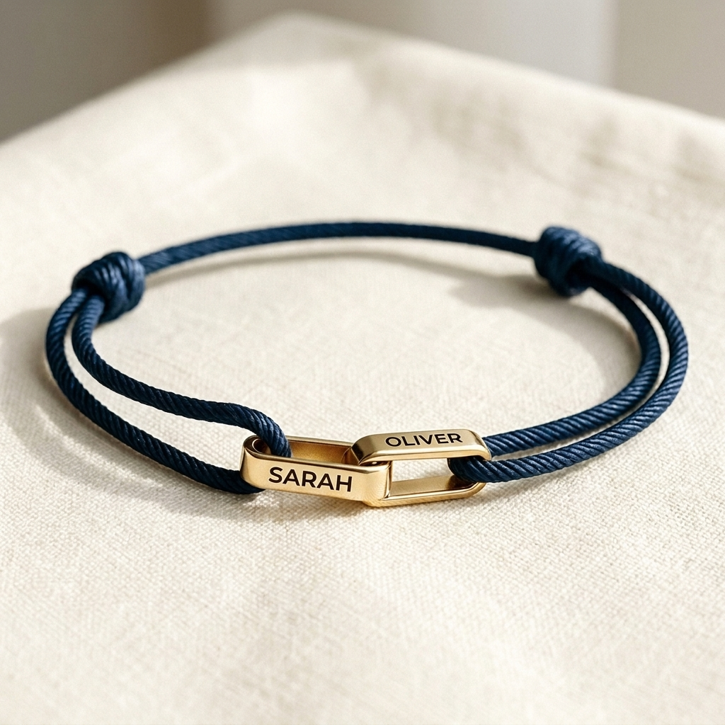 Gold links on navy cord