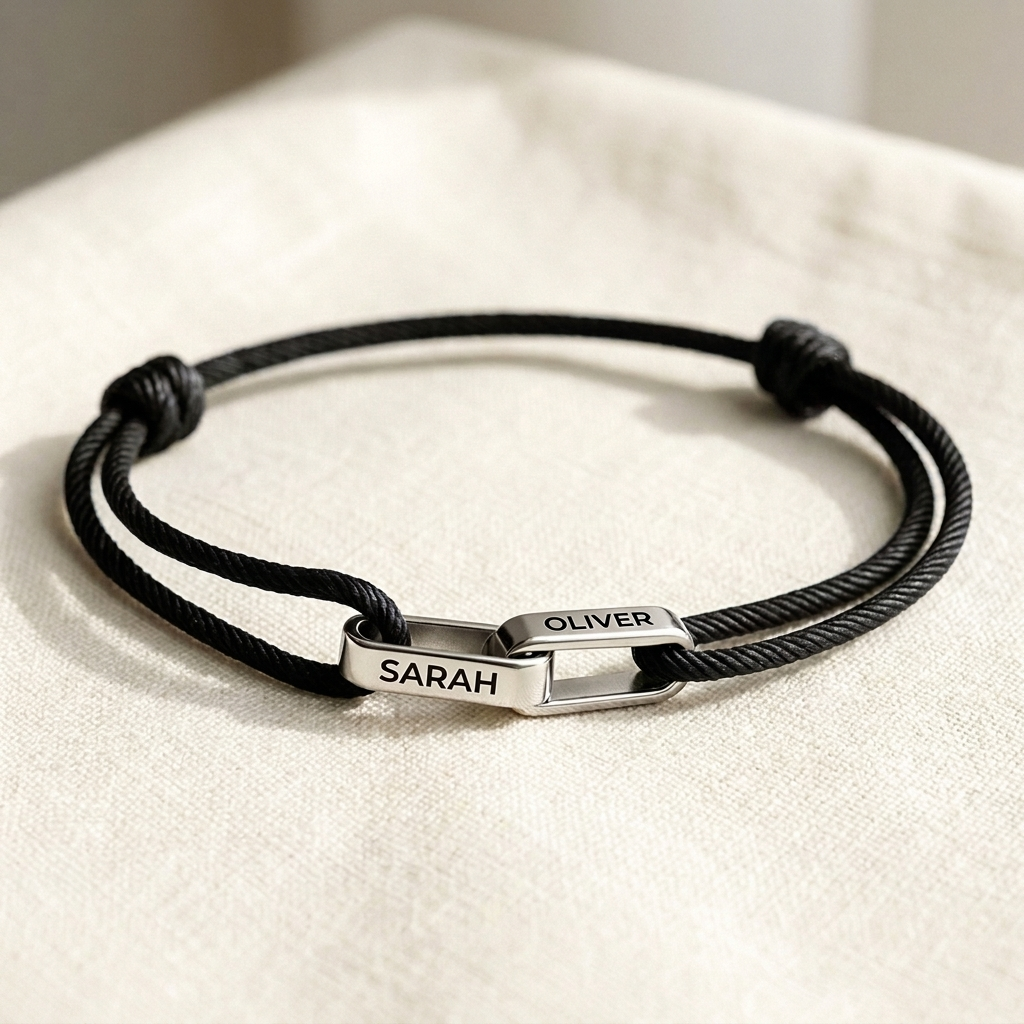 Silver links on black cord