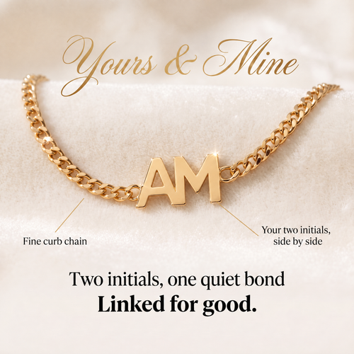 Yours & Mine bracelet in gold, two initials side by side on a fine curb chain