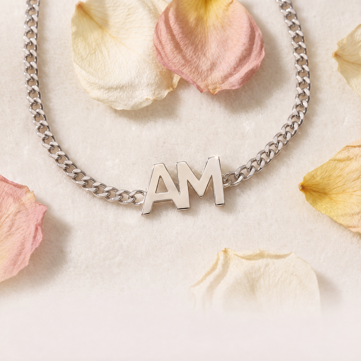 Silver Yours & Mine bracelet with two initials side by side