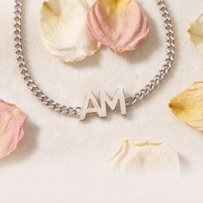 Silver Yours & Mine bracelet with two initials side by side