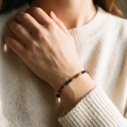 The morse code bracelet worn on the wrist