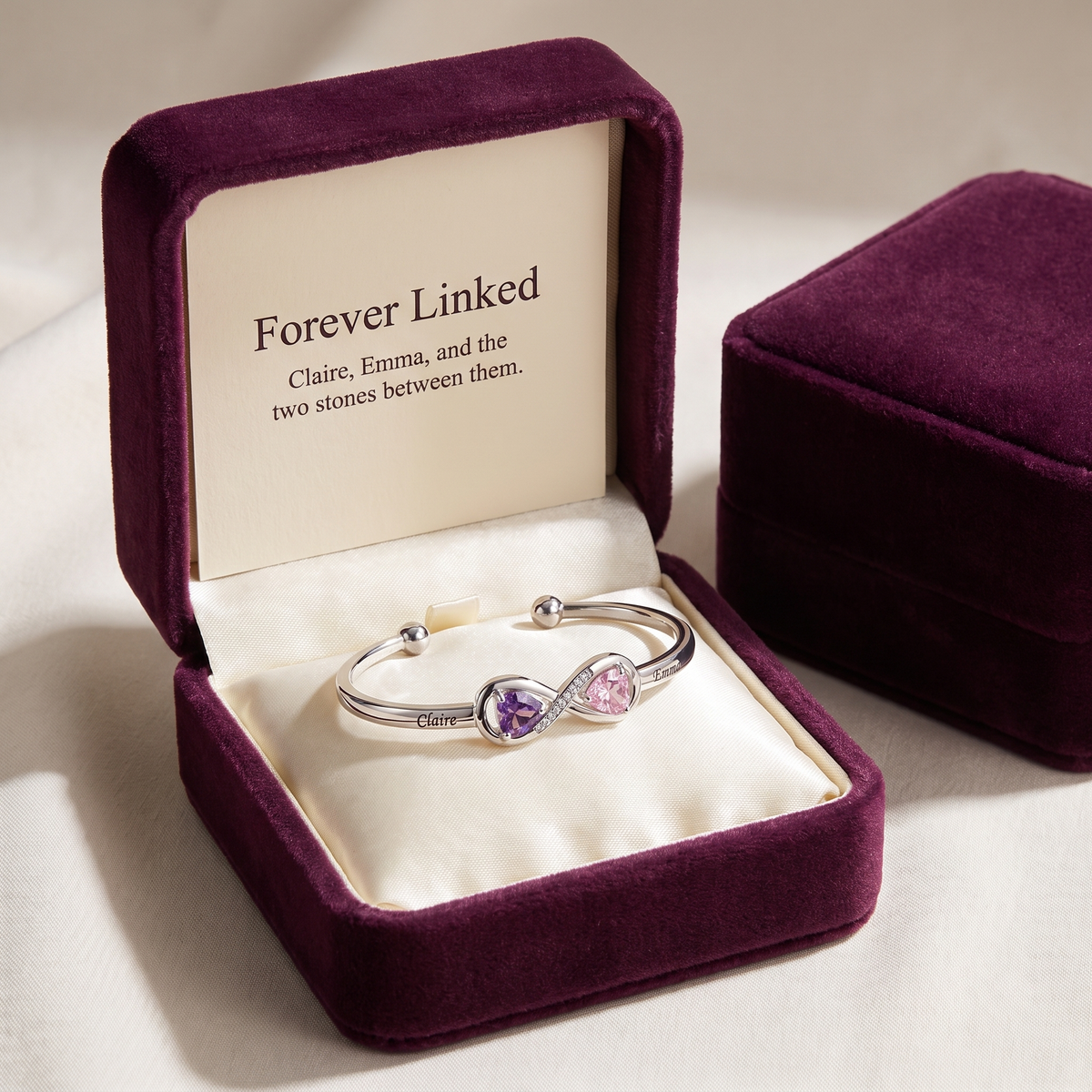 The bangle in its gift box with the keepsake card