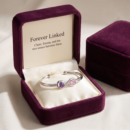 The bangle in its gift box with the keepsake card