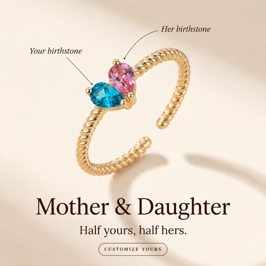 Mother and daughter birthstone ring, your birthstone and hers, customize yours