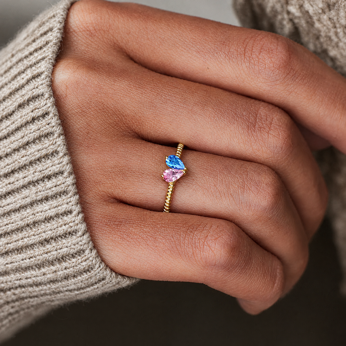 The birthstone ring worn on the hand