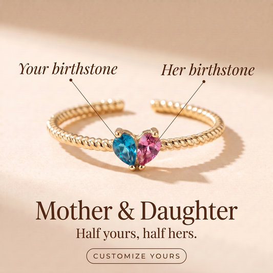 Mother and daughter birthstone ring, your birthstone and hers, customize yours